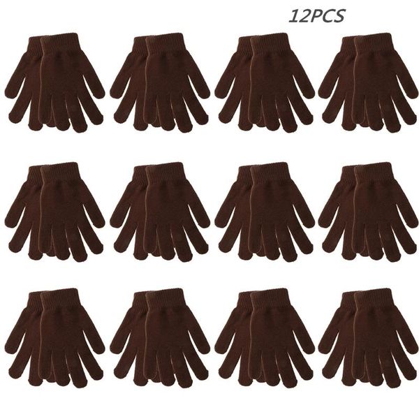 

five fingers gloves 40gc women men winter ribbed knitted full fingered basic solid color thicken plush lining mittens thermal 5, Blue;gray