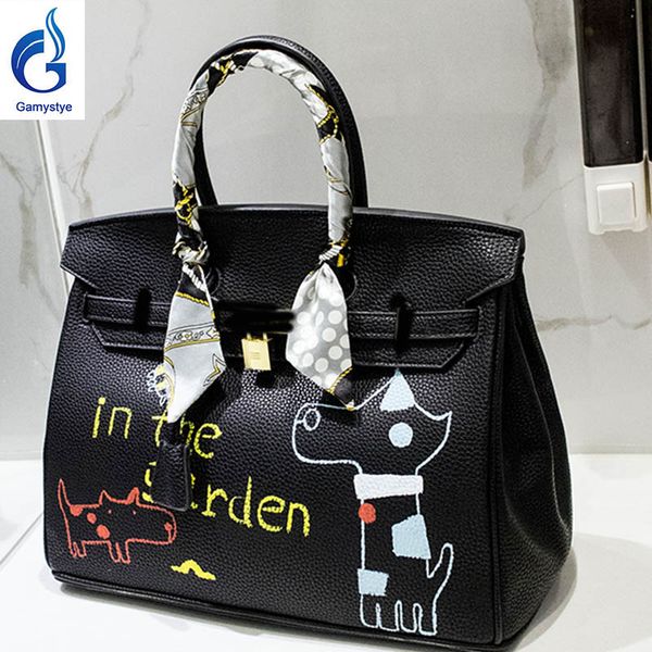 

dog in the gaden art hand painting draw graffiti h brand custom women totes cowhide handbags gifts genuine leather bags