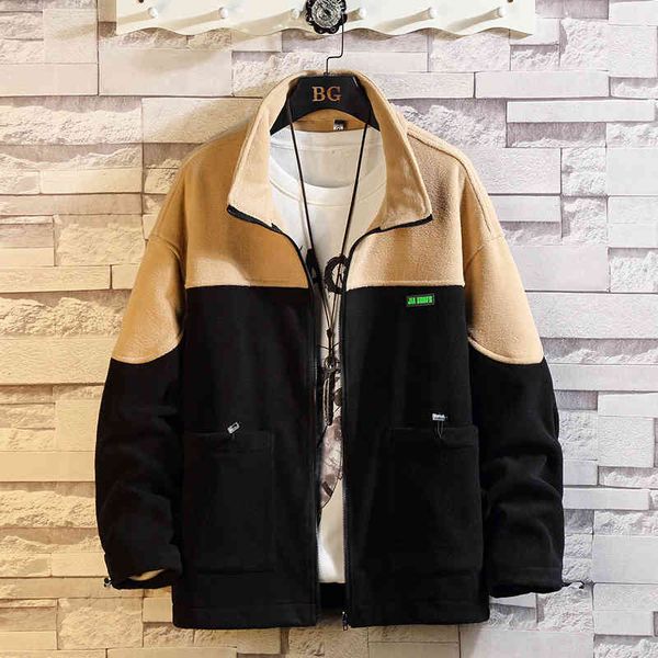 

women's jackets men's polar wool coats patchwork jacket funny design letter embroidered soft college outerwear casual autumn cloth, Black;brown