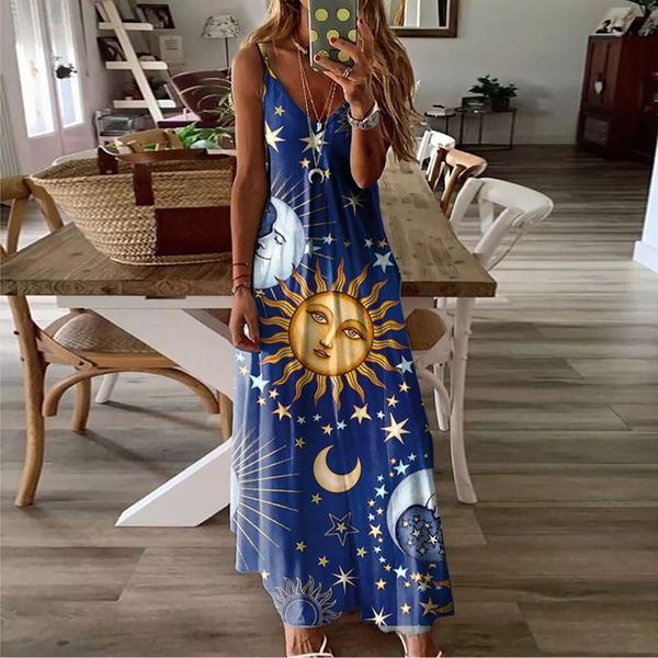 

women's blouses & shirts casual women robe maxi dress summer sleeveless v-neck sunflower printed long big swing tie dye plus size boho, White