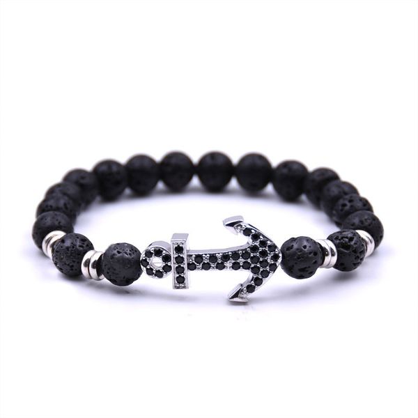

70% off new zircon boat anchor fozhu volcanic stone tiger eye bracelet 79gs, Black