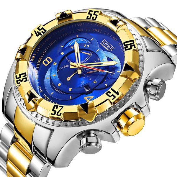 

wristwatches temeite fashion men watch blue gold quartz luxury waterproof stainless steel wristwatch sport business luminous date clock, Slivery;brown