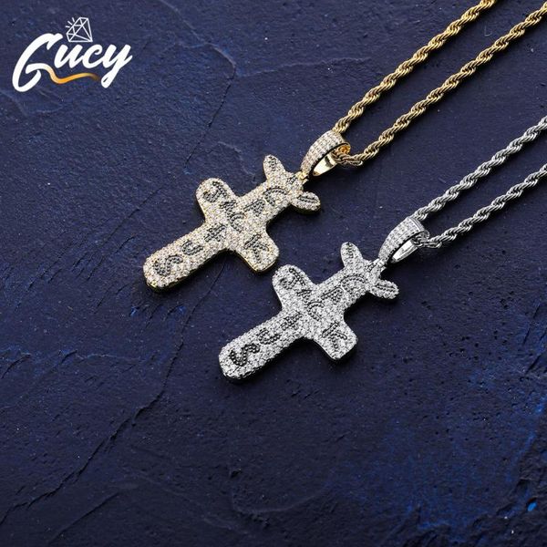 

fashion cactus cross pendant necklace iced cubic zircon plated gold silver color hip hop jewelry for men women gift necklaces