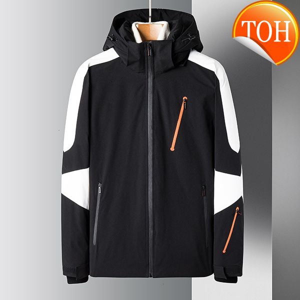 

coat winter warm men jacket casual outerwear stand collar puffer thick hat white duck parka male men's down hooded, Black