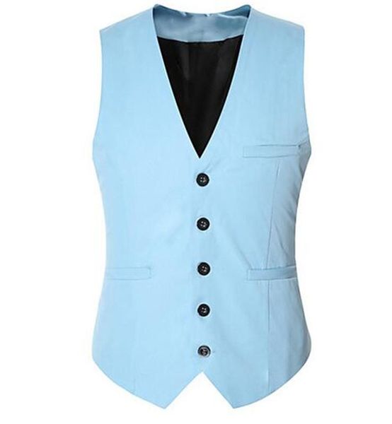 

men's vests fashion blue daily regular vest, solid colored v neck sleeveless slim fit business vest wedding dress waistcoat, Black;white