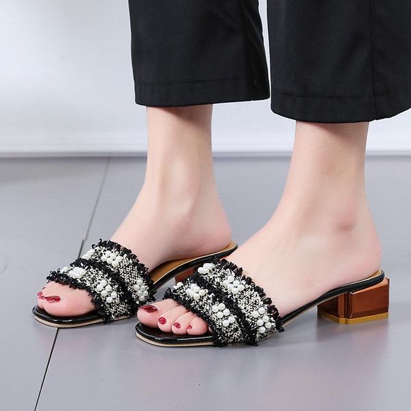 

slippers summer women shoes woman beach colorful string bead fashion flip flops mules jelly ladies female slides, Black