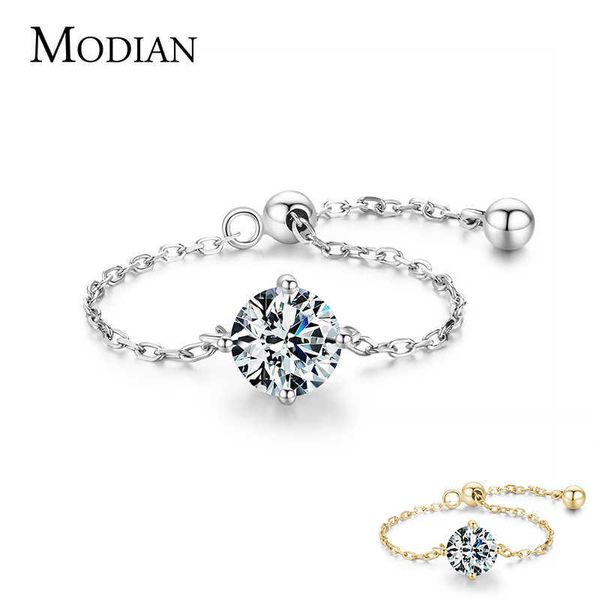 

adjustable chain link female rings real 925 sterling silver ten hearts sparkling cz finger ring for women wedding jewelry 210707, Slivery;golden