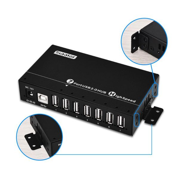 

hubs sipolar mini usb 2.0 hub design with 36w 12v3a power adapter aluminum 7 port charger black