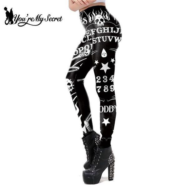 

[you're my secret] ouija board leggings women 3d printed trousers satan head devil leggins fitness workout elastic pants legins, Black;white