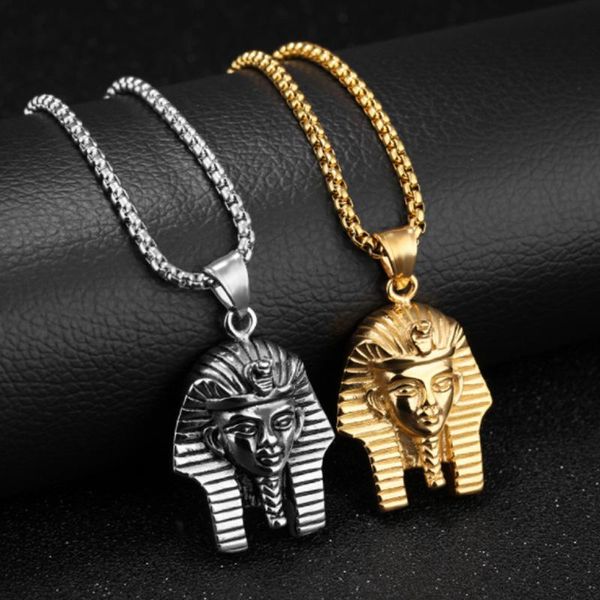 

chains egyptian pharaoh head pendant necklaces hip hop stainless steel punk jewelry for dad husband boyfriend men gift, Silver