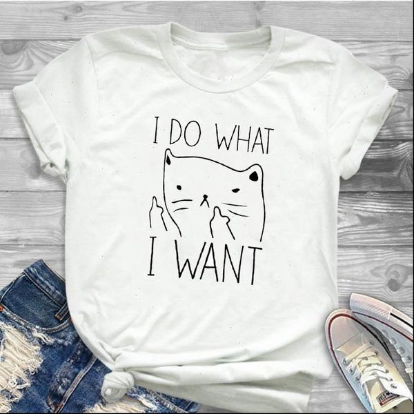 

i do what want cat women printed short sleeve tee clothes graphic, White