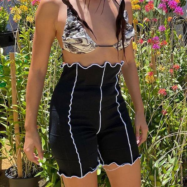 

women's shorts female slim fitness frill black casual high waist motorcycle summer fashion party beach wear, White;black