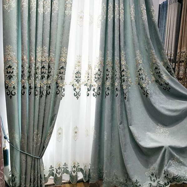 

luxury splicing chenille beautiful american luxurious french curtains for living room bedroom neo-classical velvet curtain & drapes