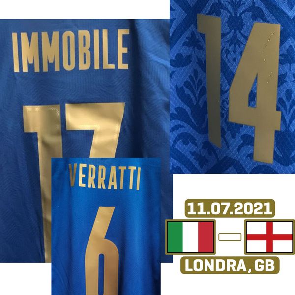 Heimtextilien 2021 EUR FINAL Match Worn Player Issue Bonucci Chiesa Insigne Immobile Jorginho Spinazzola mit Finale MatchDetails Soccer Patch Badge