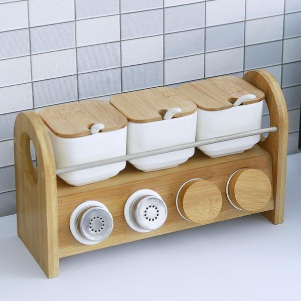 

storage bottles & jars creative ceramic seasoning box for kitchenware tank household oil salt pepper combination set jar bamboo products