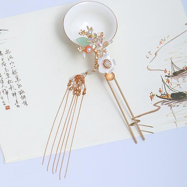 

hair clips & barrettes gold color metal chinese hairpins tassel flower crystal pearls forks sticks women hanfu dress costume ornaments, Golden;silver