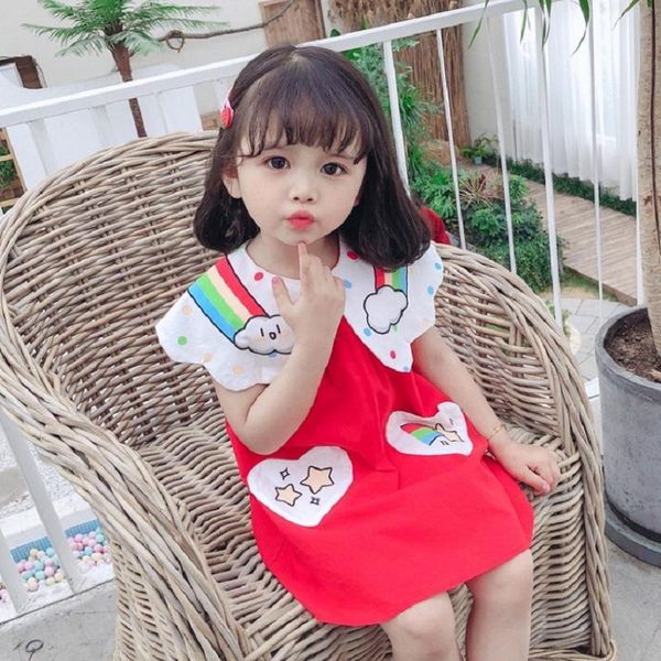 

girl's dresses summer baby girls cloud pattern princess dress, Red;yellow