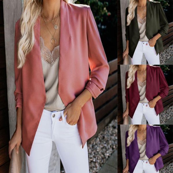 

women's suits & blazers business casual notched blazer jacket elegant cardigans button coats solid veste femme work slim office lady, White;black