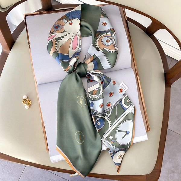 

scarves silk scarf ribbon 15*150cm neckerchief fashion print for women foulard bandana skinny scarfs female handle bag head hijab, Blue;gray