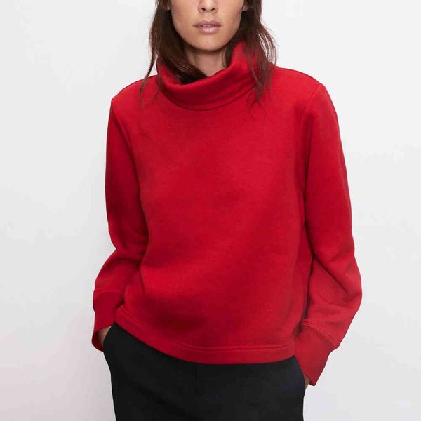 

fall winter women high neck sweatshirt long sleeve warm thicken sweatshirt fashion casual pullover 210420, Black