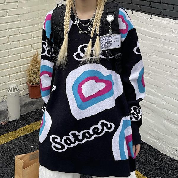 

women's sweaters autumn winter lady loose sweet heart letter harajuku black gray women street pullover korean fashion clothes, White;black