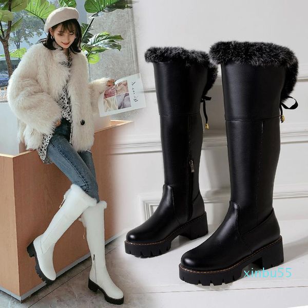 

boots women's knee-high plus size 22-26.5cm plush lining winter warm snow platform thigh high, Black