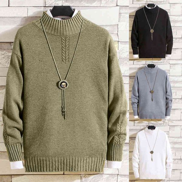 

new men autumn&winter solid color long sve neck slim sweater daily comfy sueter masculino 2021, Black