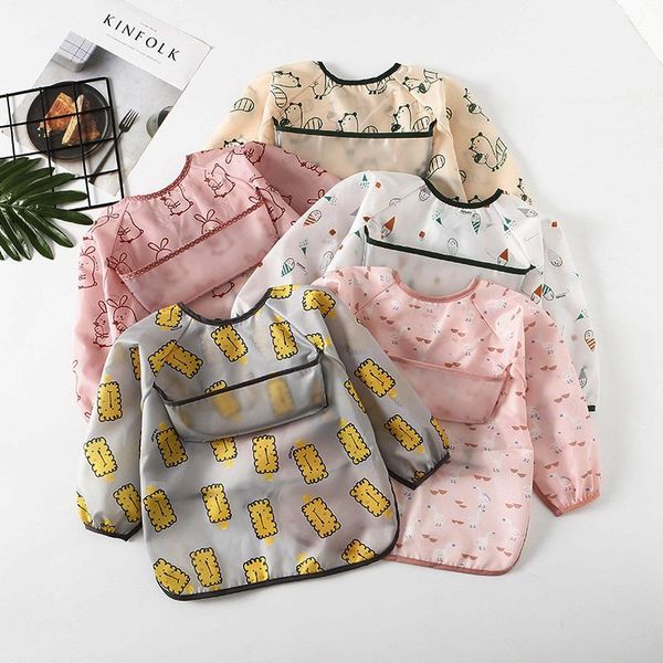

waterproof baby infant bibs colorful print bandana burp long sleeve apron for eating drawing self feeding bib hair accessories, Slivery;white