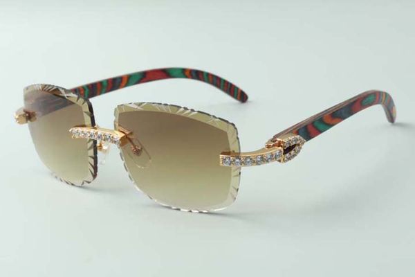 

2021 unique designers sunglasses 3524023 xl diamond cuts lens natural peacock wood temples glasses, size: 58-18-135mm, White;black