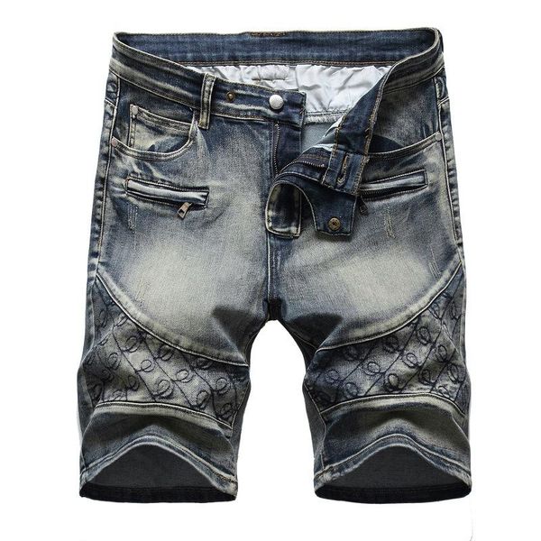 

classica style mens denim shorts summer fashion short jeans embroidery flowers with zipper pockets male pants men's, White;black