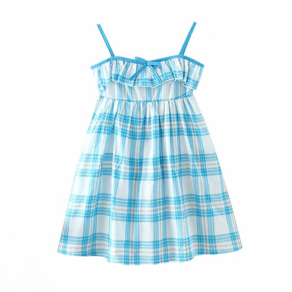 

girl's dresses kids dress, girls plaid sleeveless spaghetti strap one-piece sundress for summer fall, light blue, Red;yellow