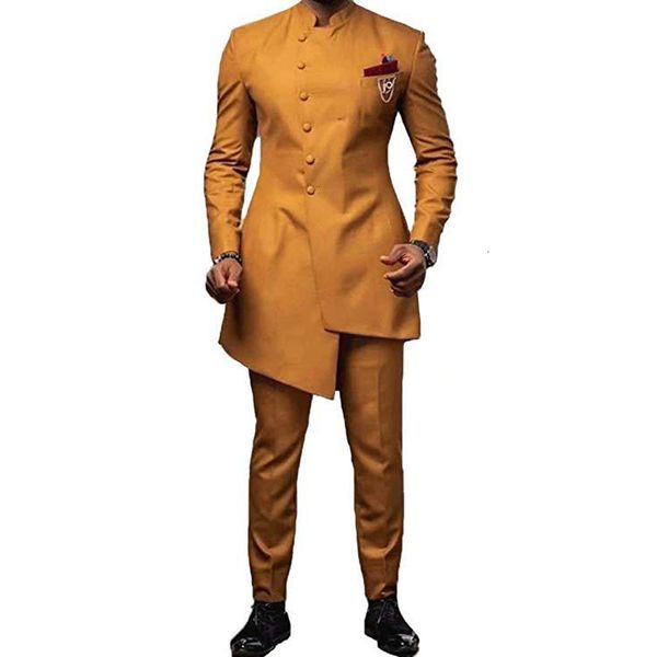 

men's suits & blazers gold stand collar mens serge wedding groom terno masculino prom slim fit two pieces jacket+pant high quality, White;black