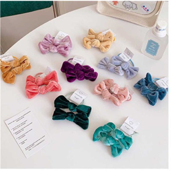 

hair accessories 2pcs/set golden velvet bow tie sweet and cute candy color rope winter headwear for girls, Slivery;white