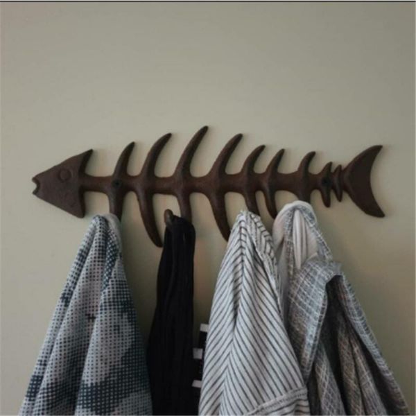 

hooks & rails wall-mounted fish bone key holder clothes hange fashionable simple industrial style row hook bar cafe wall decor