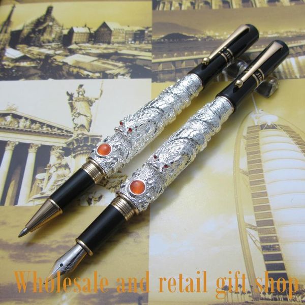 

2pcs jinhao fountain pen silver flying dragon office gift pens