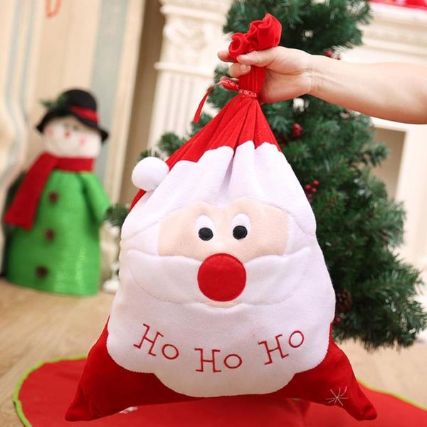 

christmas decorations exquisite gift bag handle rope flannel creative santa claus pattern xmas pouch packaging for home