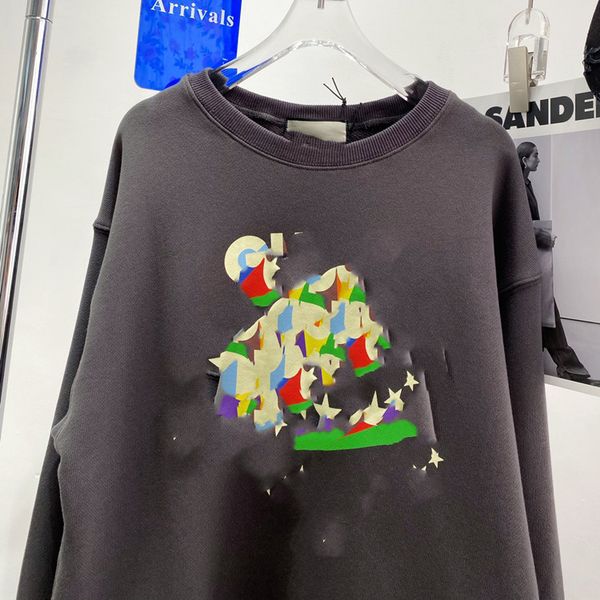 

() cement grey loose and thin color star print round neck sweater 08112, Black