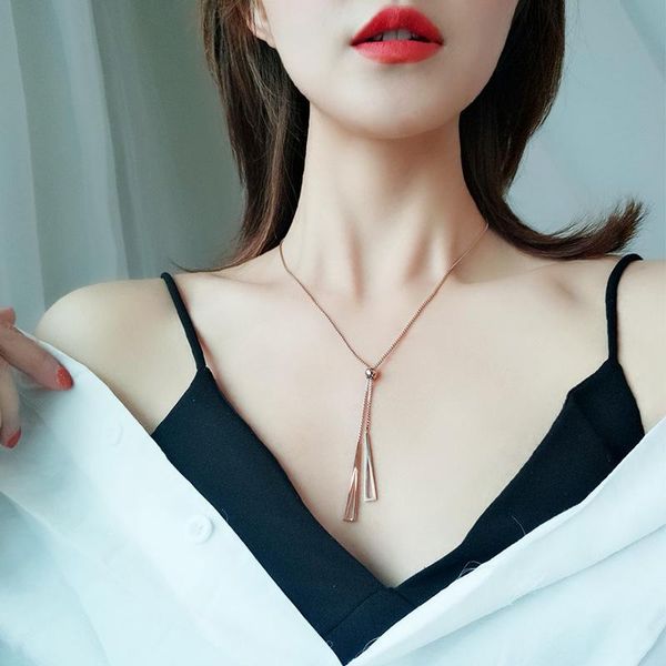 

trendy geometry long triangle pendant women necklaces ladies no fade stainless steel clavicle necklace jewelry female, Silver
