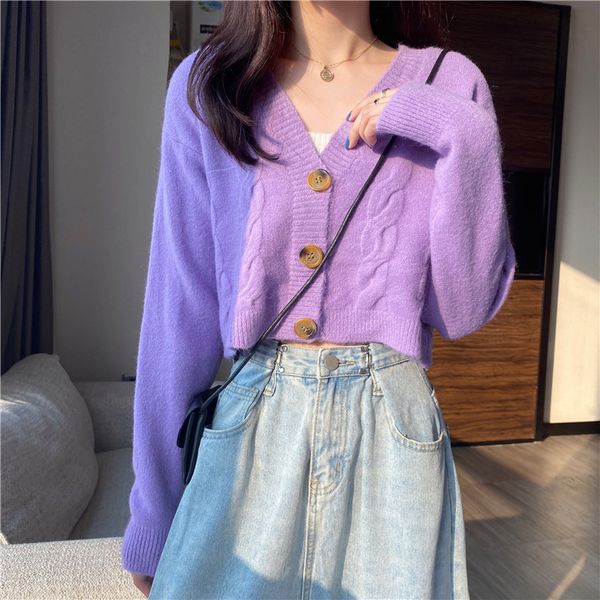 

women's luxury jacket v-neck purple short cardigan for women's dign in 2021, Black;brown