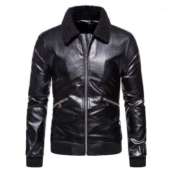 

men's leather jacket faux fur collar coats autumn winter motorcycle men fashion bomber pu coat, Black