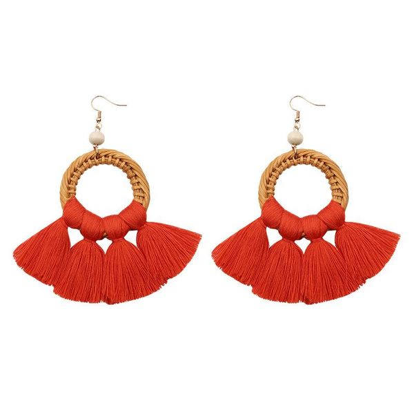 

dangle & chandelier strathspey red tassel earrings for women 2021 bohemian wicker rattan earring handmade fan shaped fringe beach jewelry, Silver