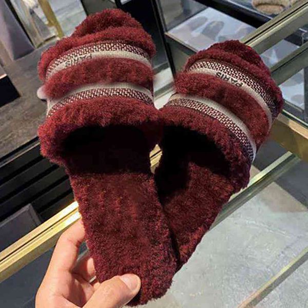 

fur indoor house slippers flip flops for women wear winter girl heart flat bottomed open toe quality, Black