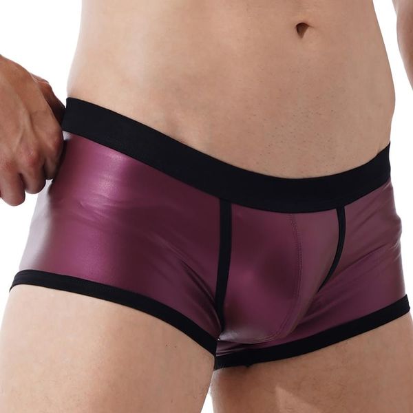 

underpants mens low waist bulge pouch undershorts glossy stretchy boxer shorts elastic waistband underwear wetlook faux leather, Black;white