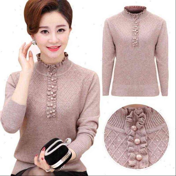 

Middle aged Womens Pullovers Autumn Women Sweaters Winter Mother Clothing Cashmere Sweater Turtleneck Knitted Bottoming Shirt Plus size W152, White;black