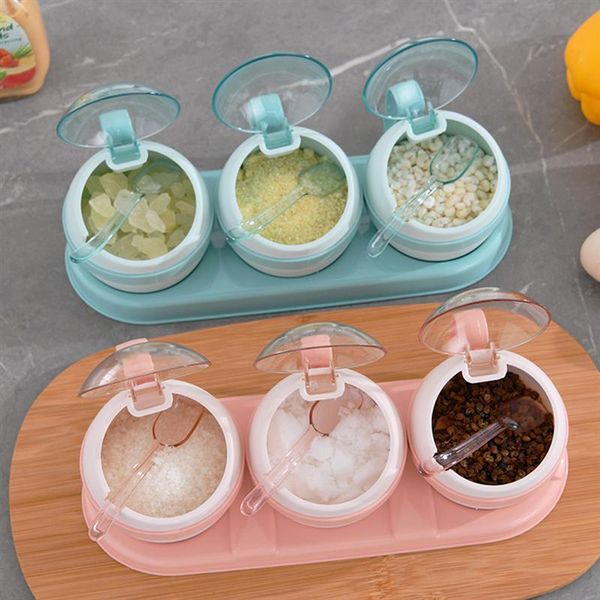 

storage bottles & jars household 3-cell ball shape seasoning kitchen multifunction spice pot condiment container
