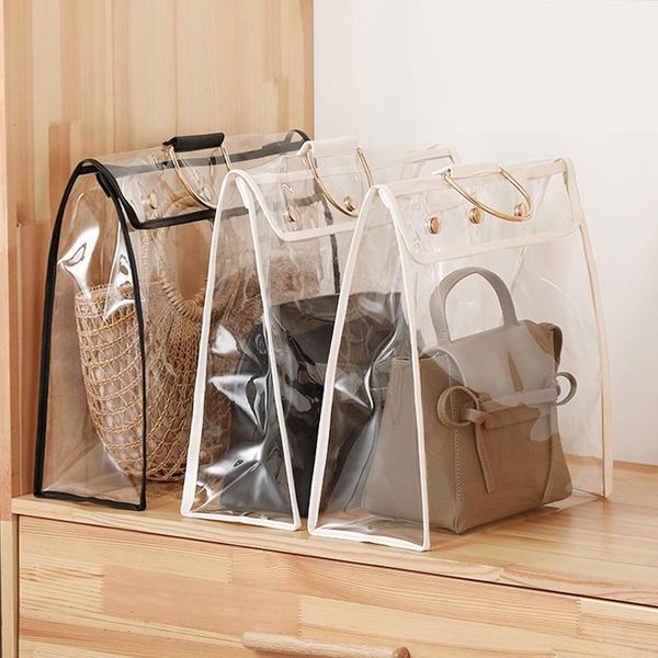 

storage boxes & bins transparent pvc bag with hanging hook handbag dust cover portable carrying household organizer 2 colors