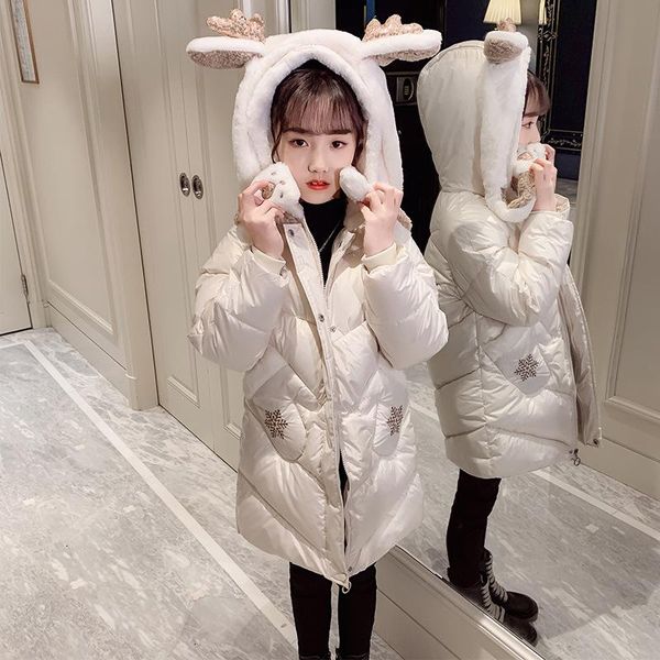 

down coat winter children girls jacket cotton coats with ear hoodie clothes fashion kids teenage outerwear 5 6 7 8 9 10 13 14y, Blue;gray
