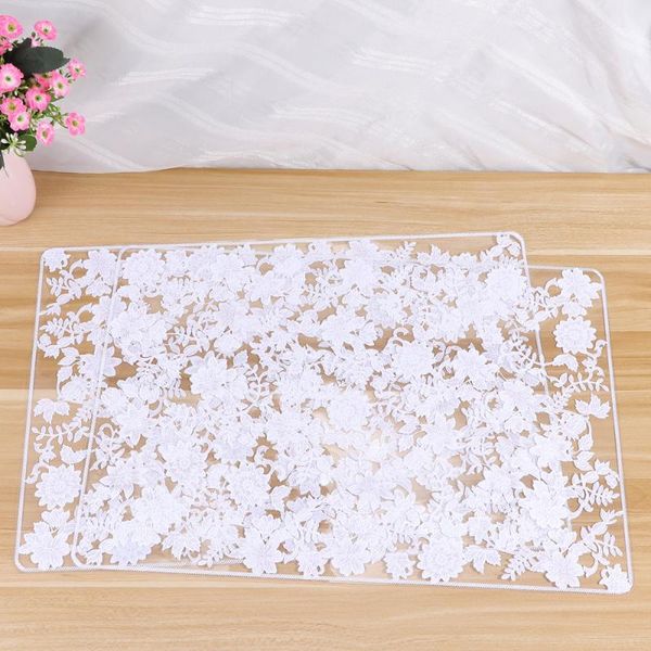 

mats & pads 2 pcs color transparent pp placemat beautiful lace flower drink waterproof anti-slip table mat square coffee mug b