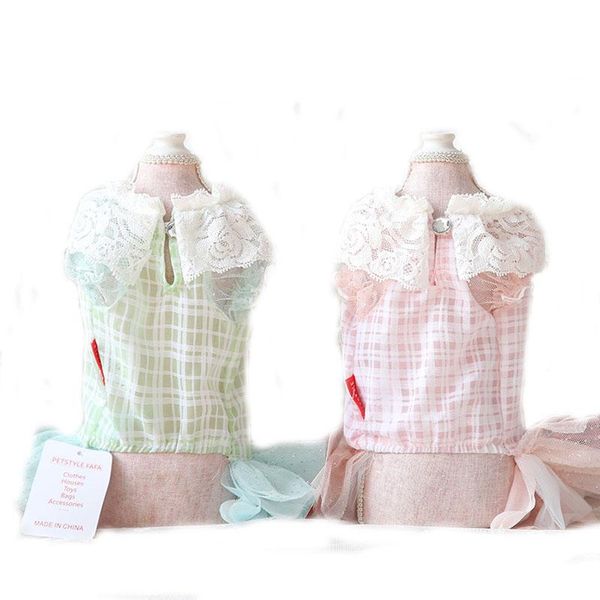 

dog apparel plaid polyester pet dress summer breathable clothes wedding princess skirt luxury puppy cat dresses for small dogs petstyle