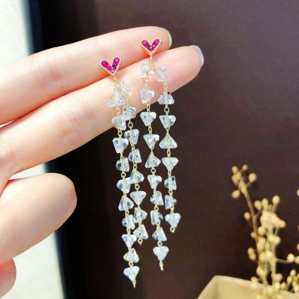 

dangle & chandelier design cute delicate crystal tassels long drop earrings heart shape lovely fashion jewelry women girl, Silver